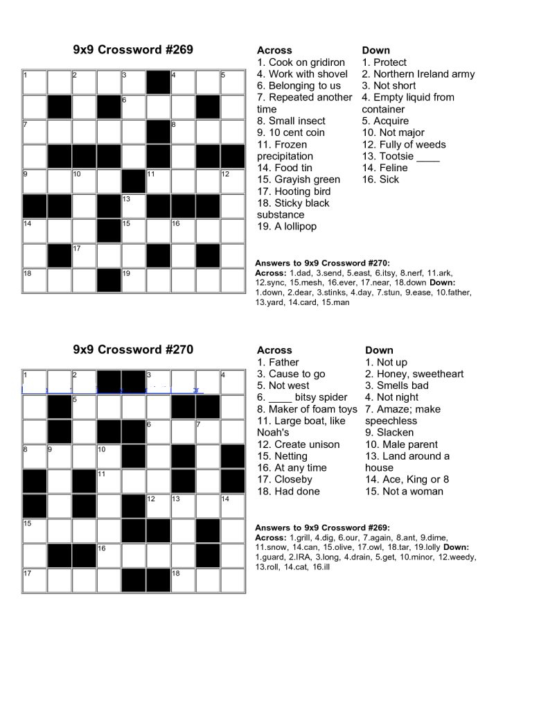 Printable Junior Crossword Puzzles