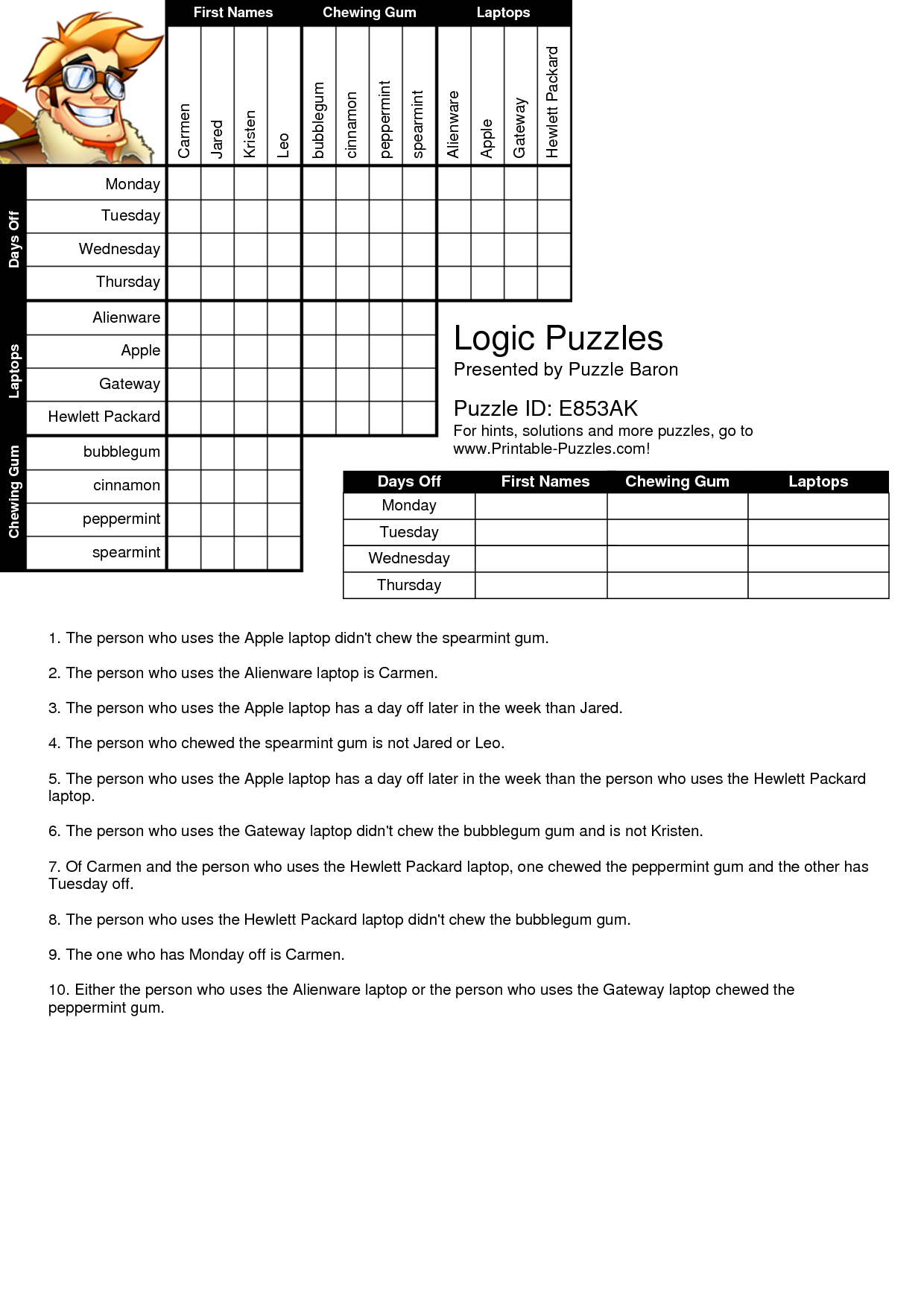 Free Printable Logic Puzzles With Solutions