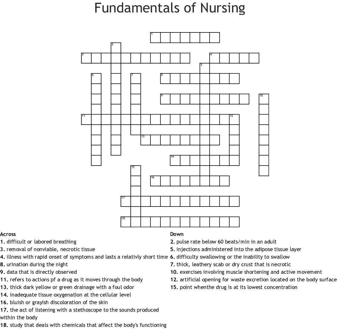Free Printable Nursing Crossword Puzzles