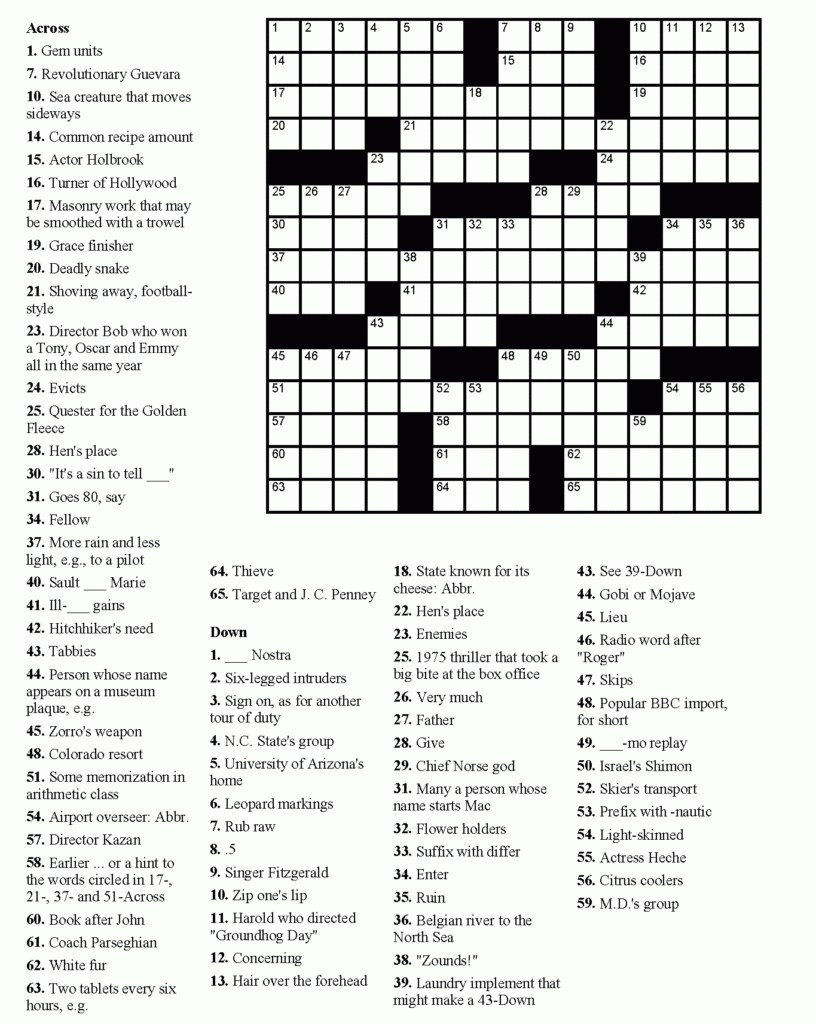 Printable Puzzles Adults Printable Crossword Puzzles