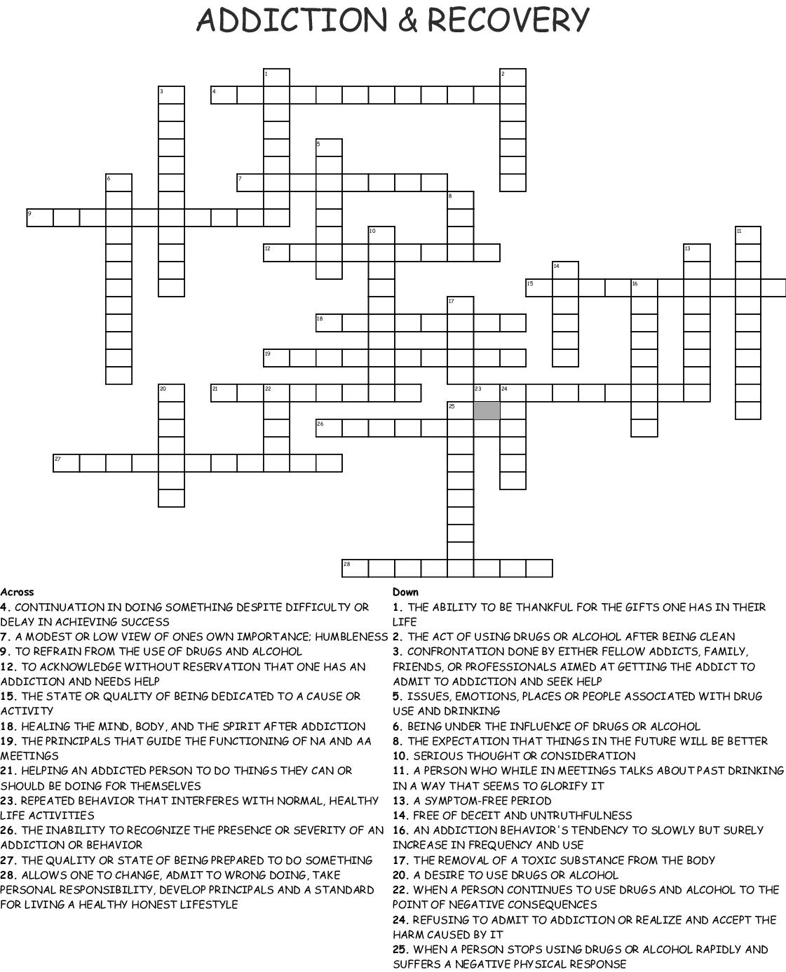 Printable Recovery Crossword Puzzles