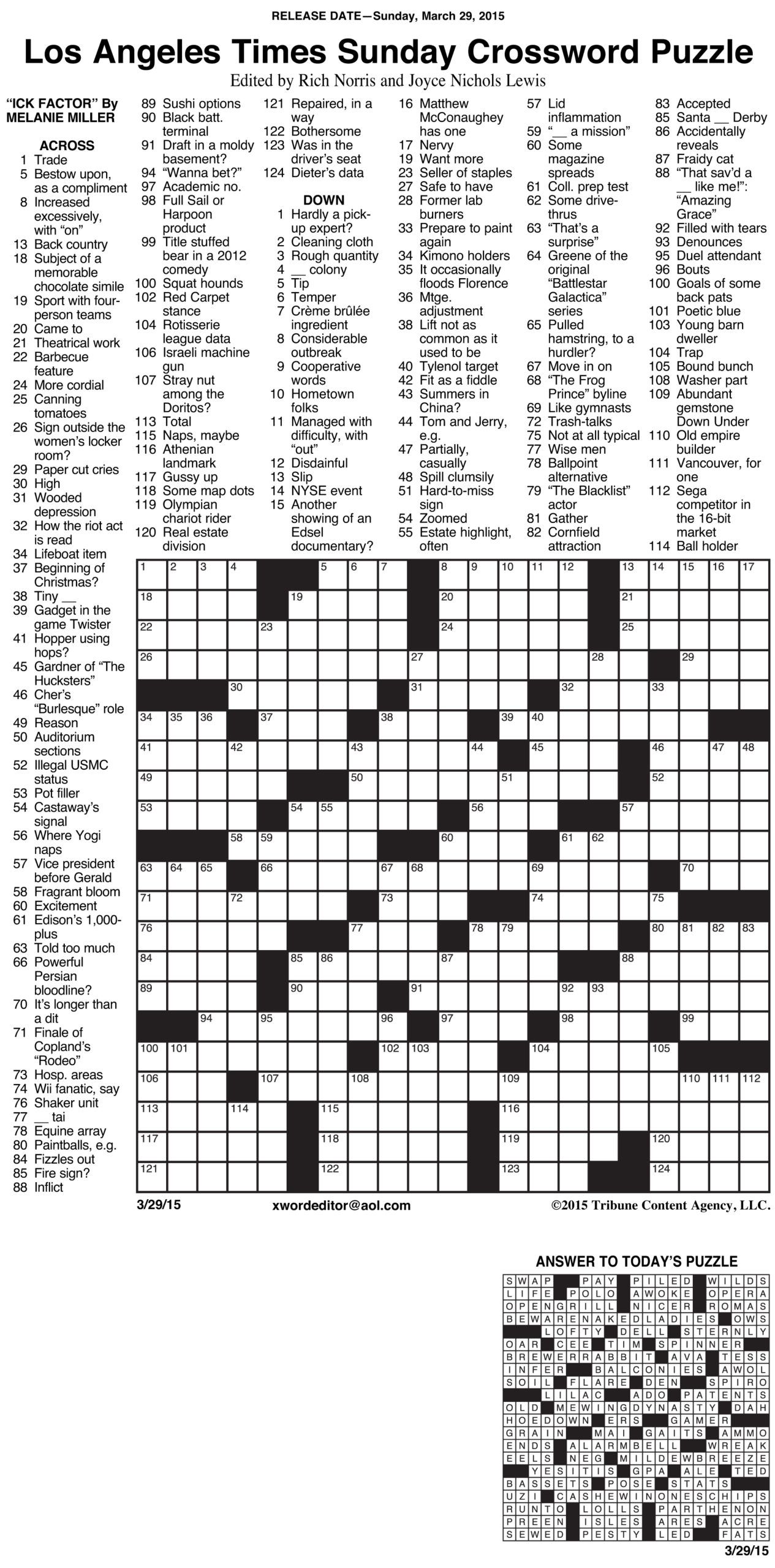 L A Times Printable Crossword