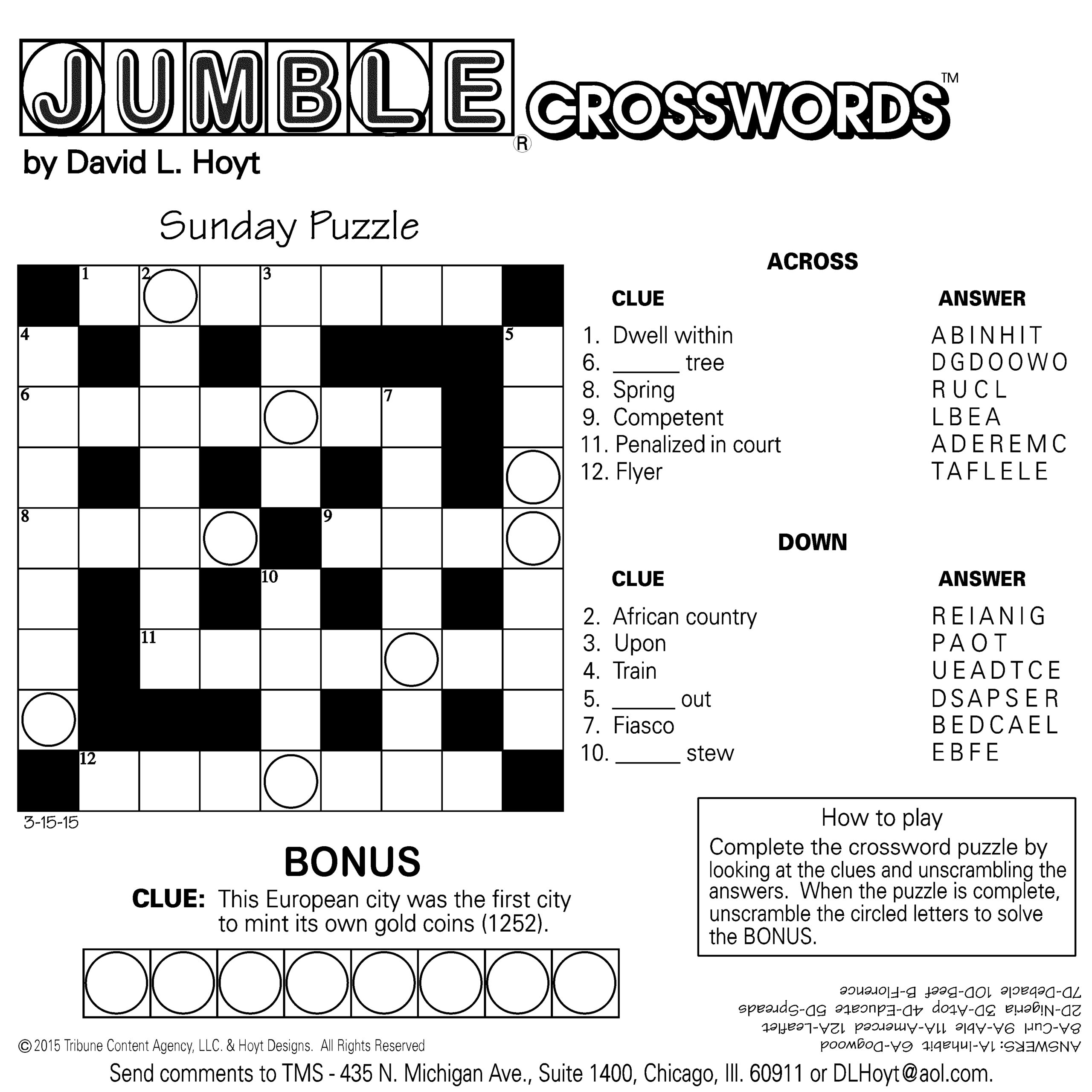 Printable Jumble Crossword
