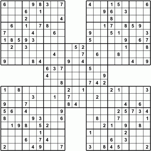 Samurai Sudoku Number Placing Puzzle Japanese Number