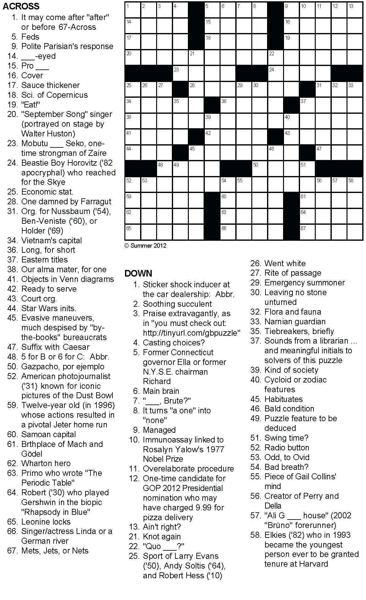 Free Printable Summer Crossword Puzzles