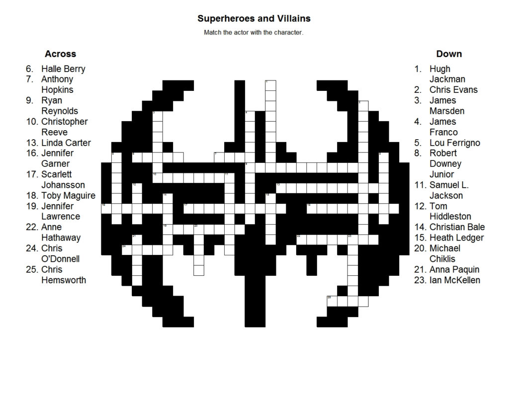 Superheroes And Villains Crossword Puzzle
