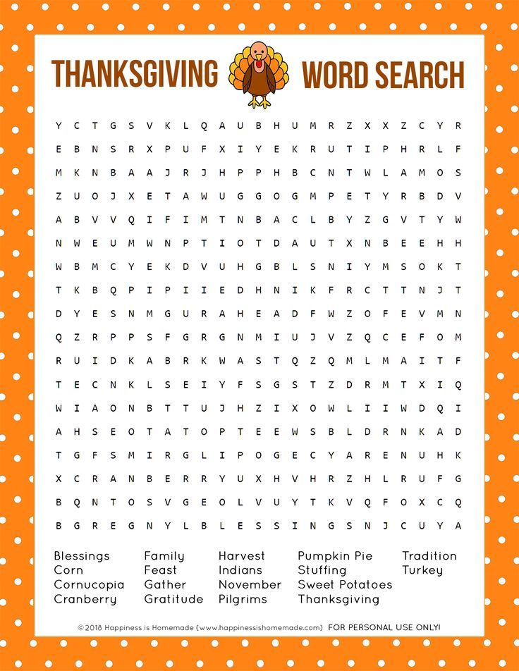 Free Printable Word Search Puzzles Thanksgiving