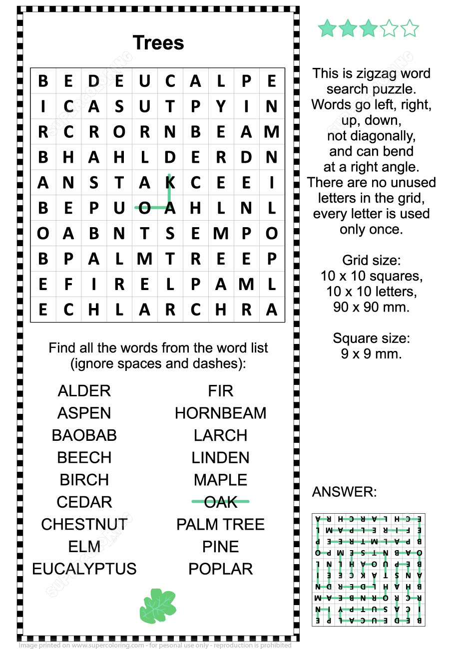 Free Printable Zigzag Word Search Puzzles