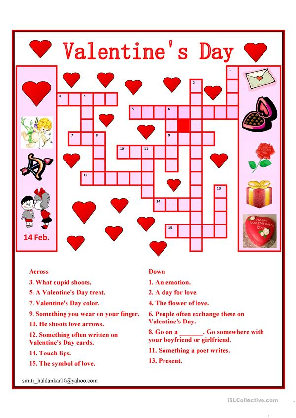 Free Printable Valentines Crossword