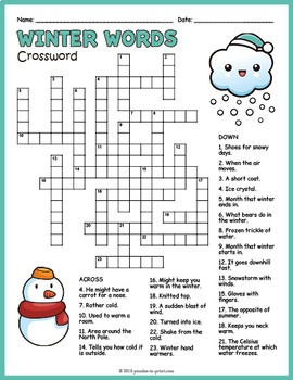 Winter Crossword Puzzle By Puzzles To Print Teachers Pay