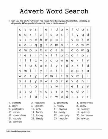 Word Search For Adverbs Adverbs Worksheet Adverb