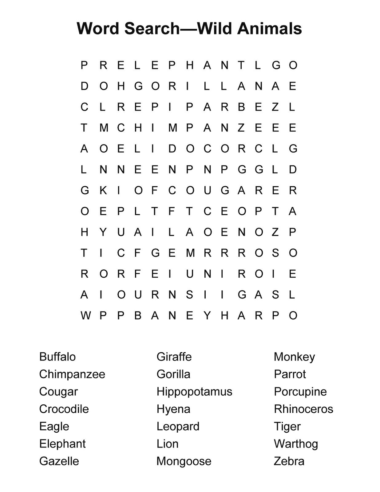 Free Printable Word Search Puzzles For Elementary Students
