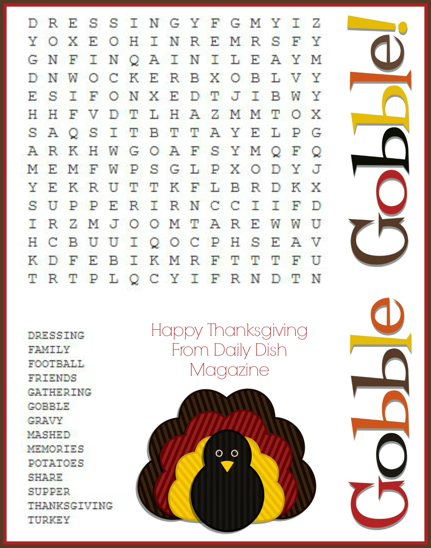 Thanksgiving Puzzles Printable Free