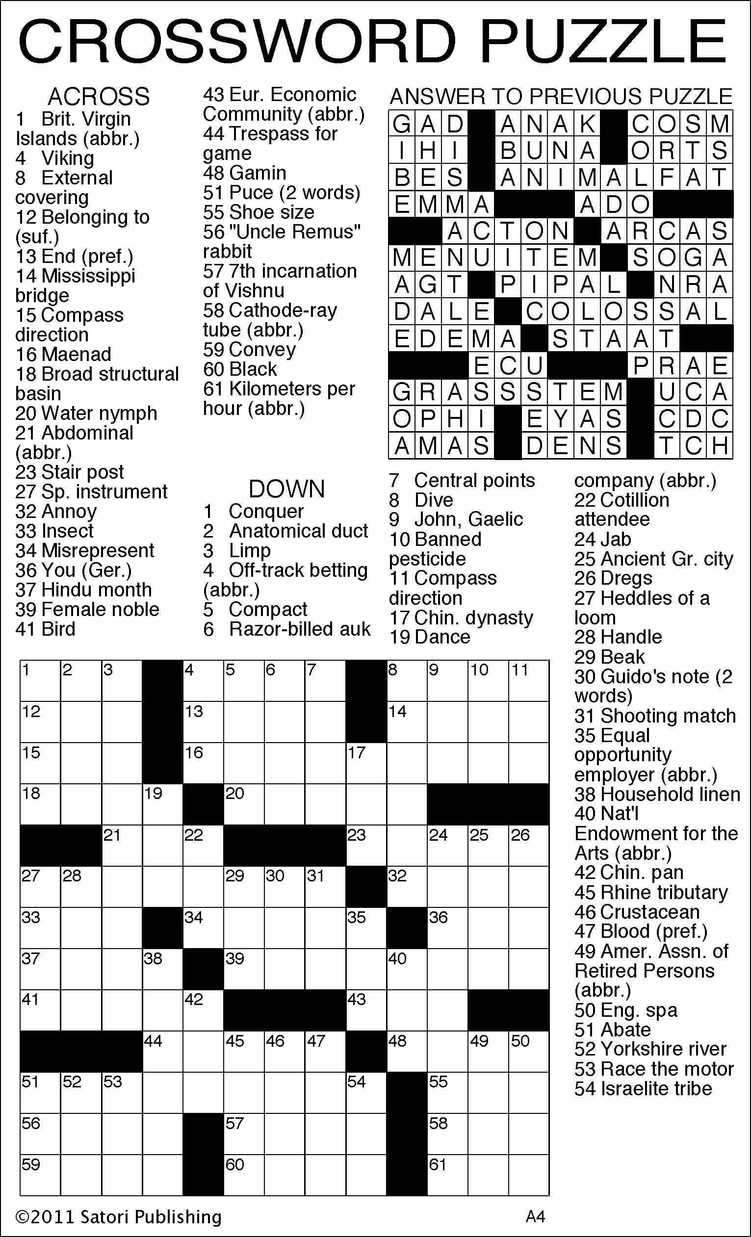 Printable Crossword And Answers