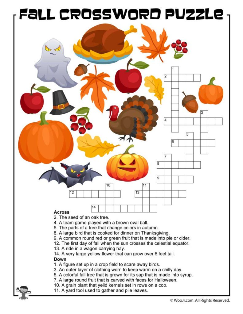 Fall Crossword Puzzle Printable Woo Jr Kids Activities