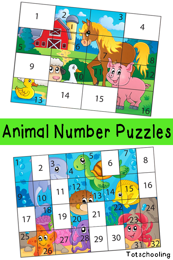 Free Animal Number Puzzles For Kids Totschooling