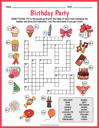 Birthday Crossword Puzzles Free Printable