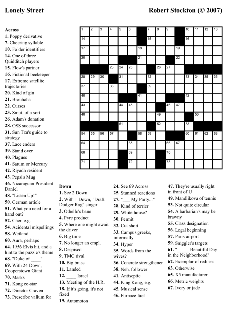 Free Printable Crossword Puzzles Medium Difficulty ...