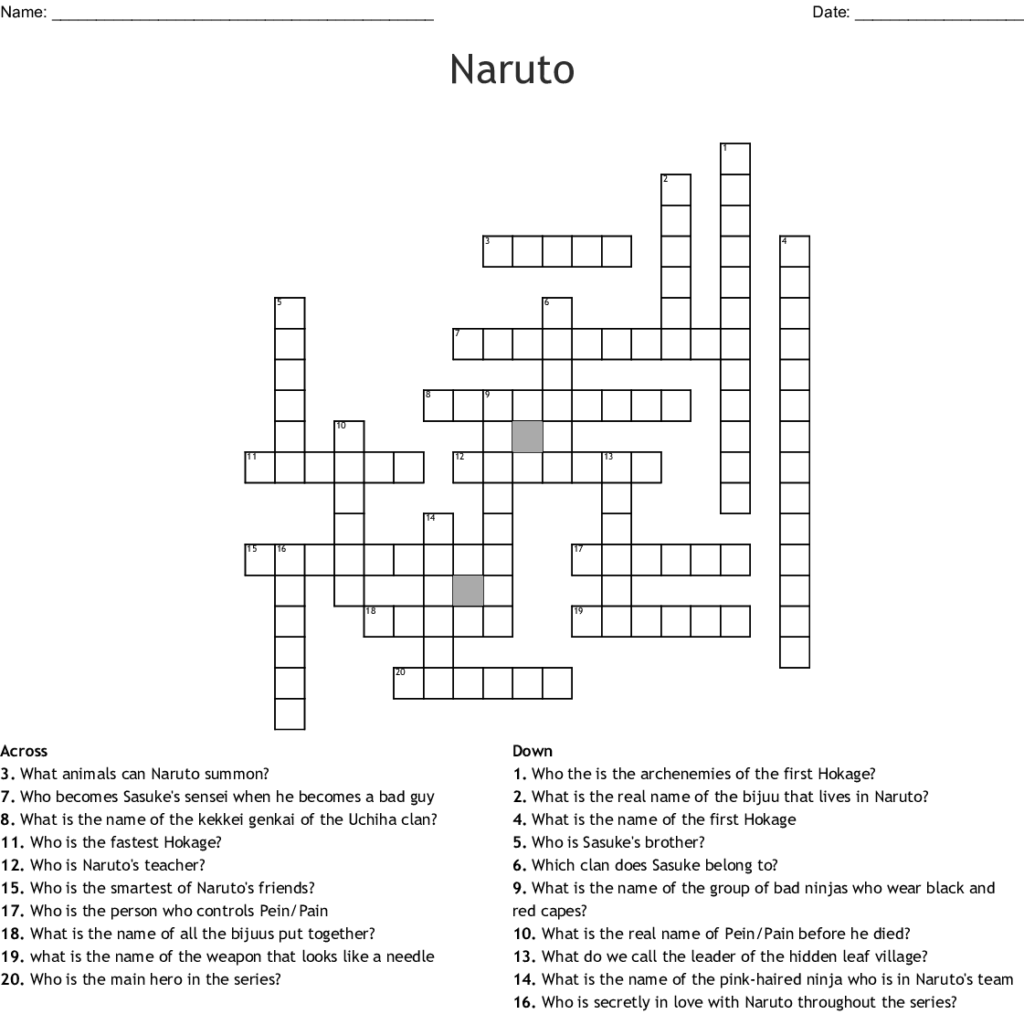 Naruto Crossword WordMint