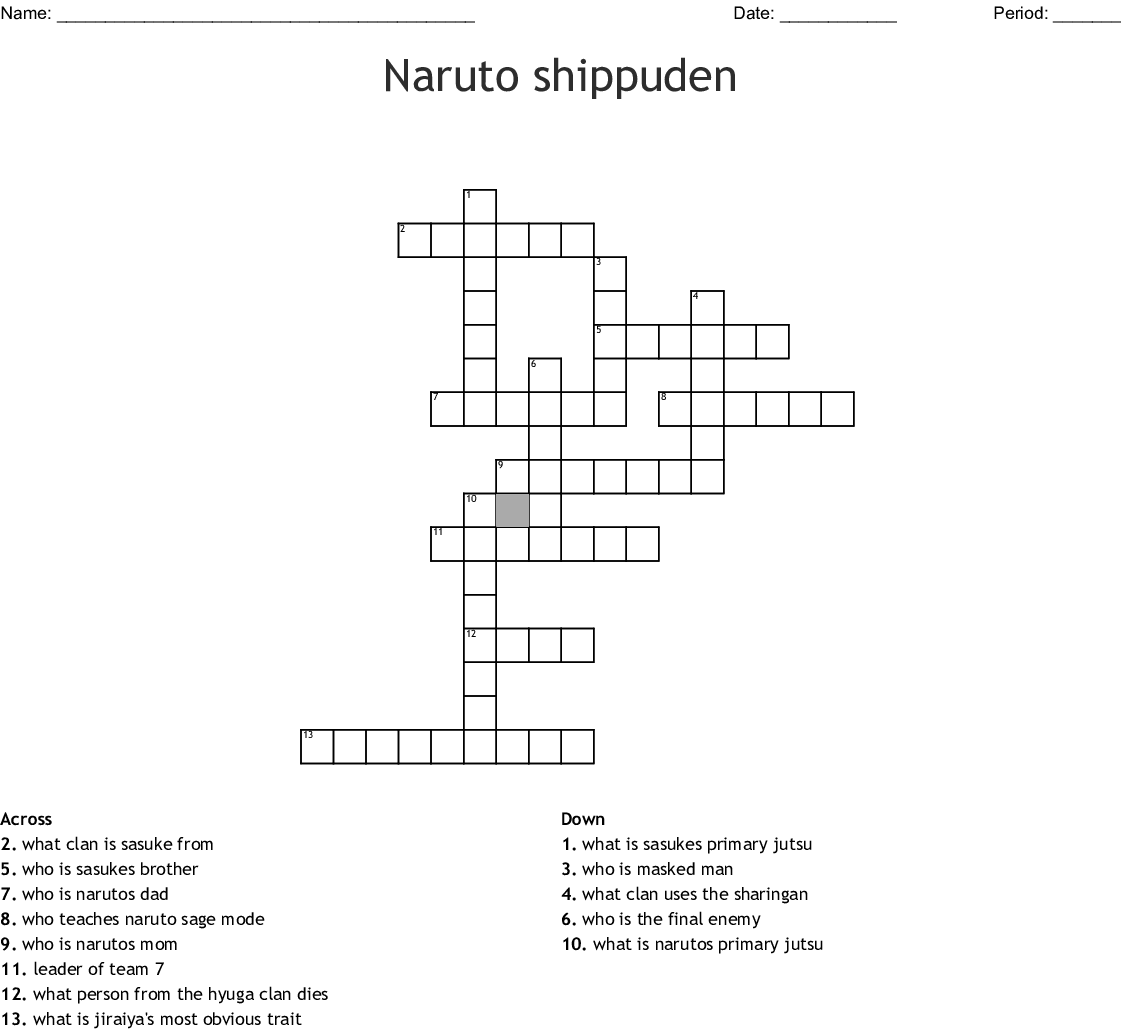 Printable Naruto Crossword Puzzles