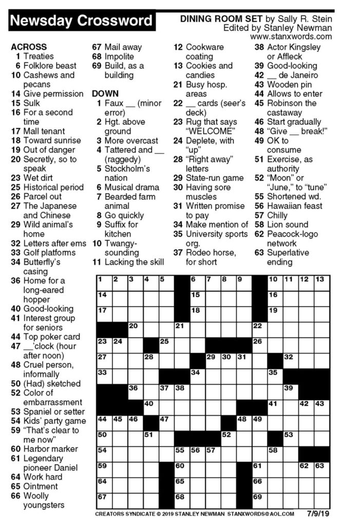 Newsday Crossword Puzzle For Jul 09 2019 By Stanley