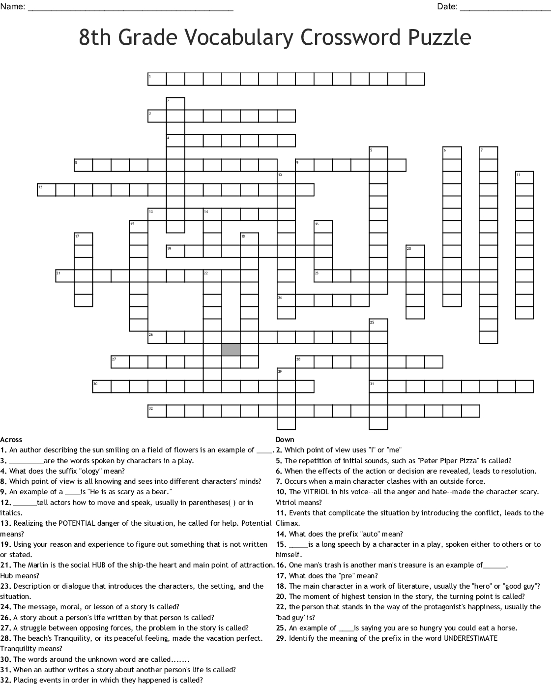Crossword Puzzles Printable 8th Grade