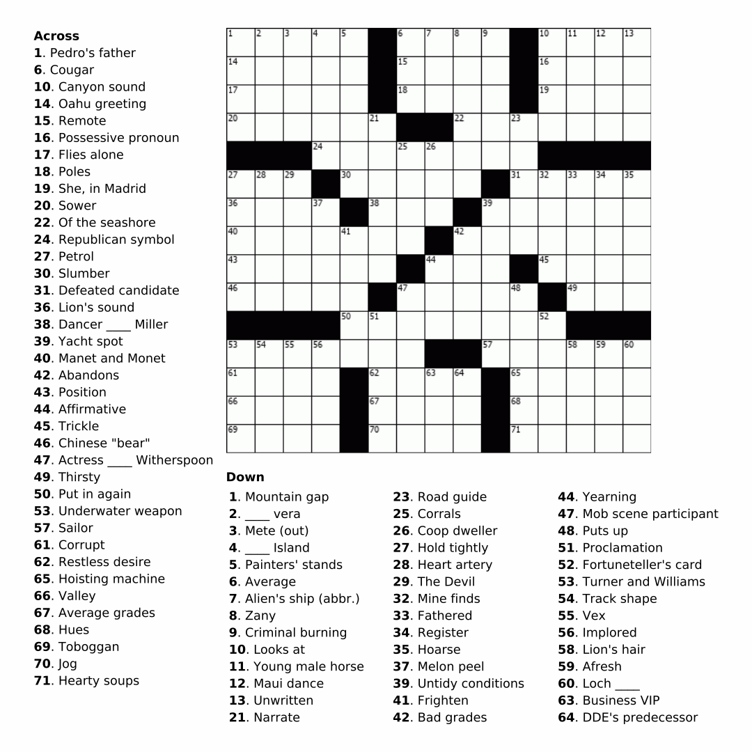 Easy Printable Crossword Puzzles For Adults