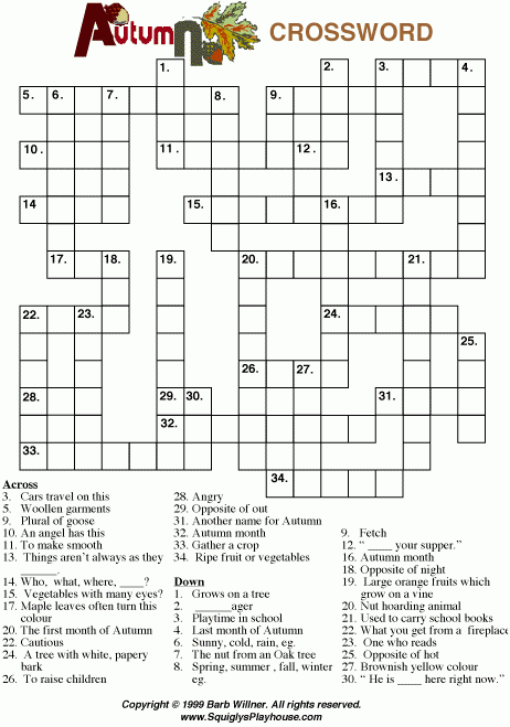 Fall Crossword Puzzle Printable