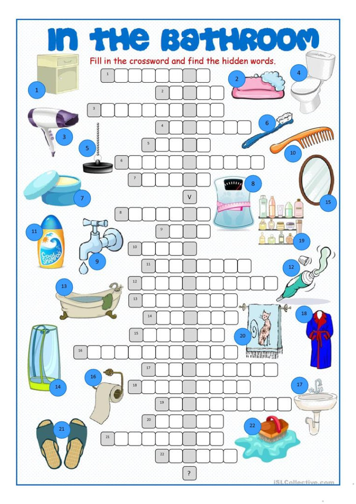 Bathroom Crossword Puzzle English ESL Worksheets For