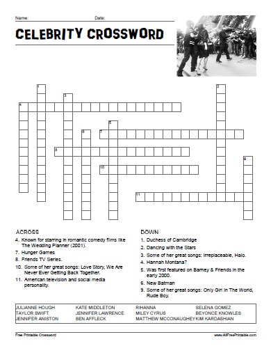 Celebrity Crossword Puzzle Free Printable