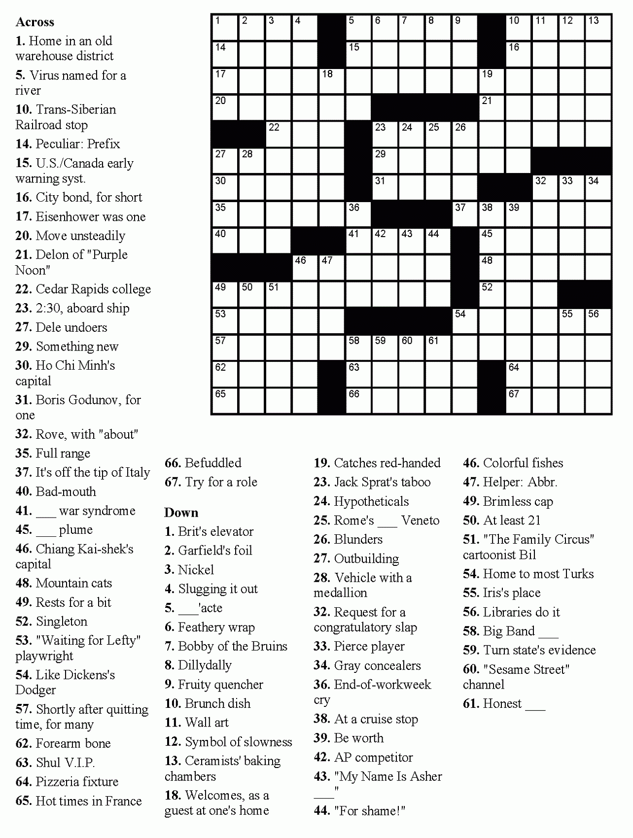 Dell Easy Crossword Puzzles Printable