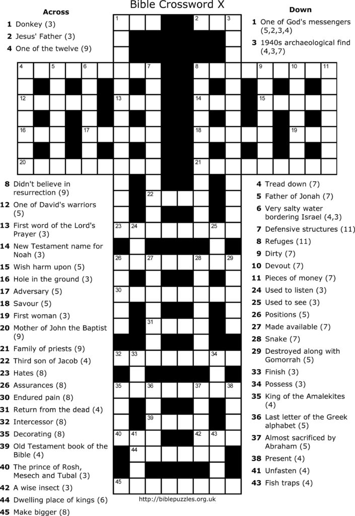 Cross Shaped Bible Crossword Easter Bible Crossword