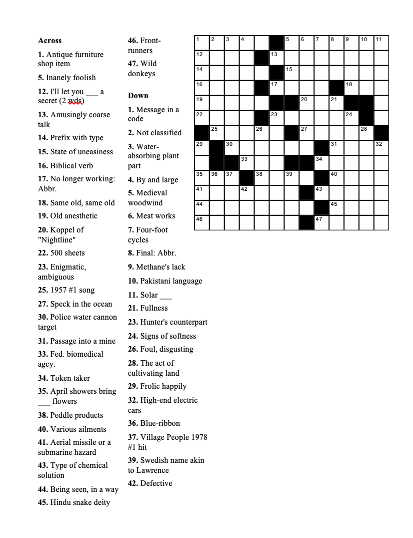 2020 Free Printable Crossword Puzzles