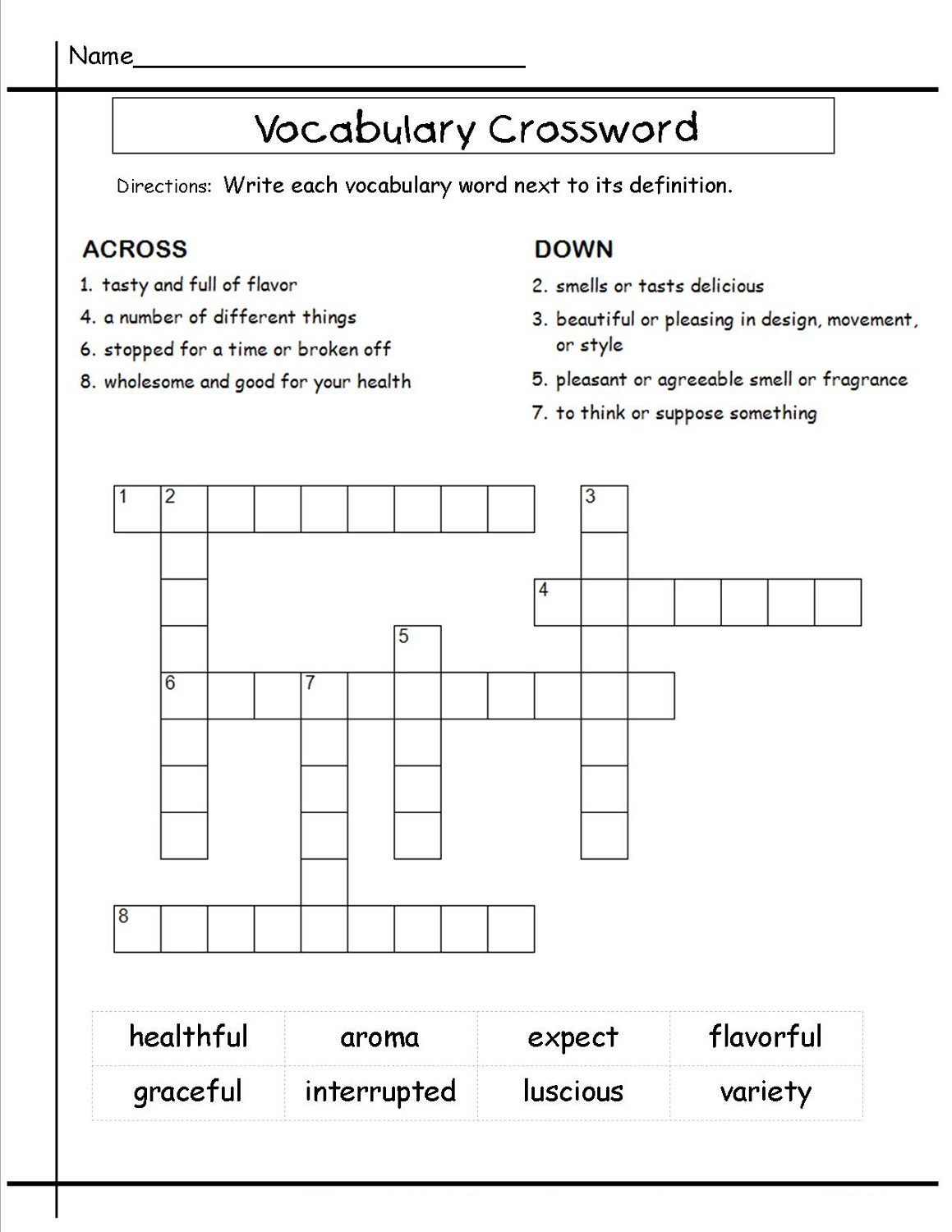 Printable Crossword Puzzles For 5th Graders