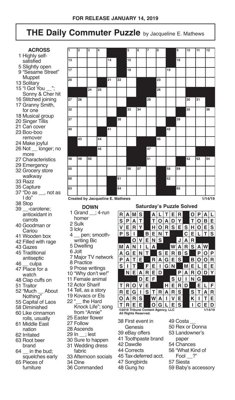 Free Daily Printable Crossword Puzzles January 2021