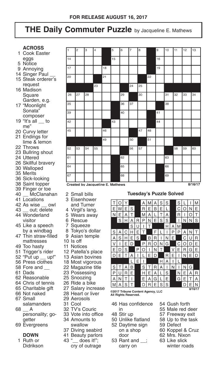 Daily Commuter Puzzle LONG HAIRSTYLES Printable Crossword Puzzles Online