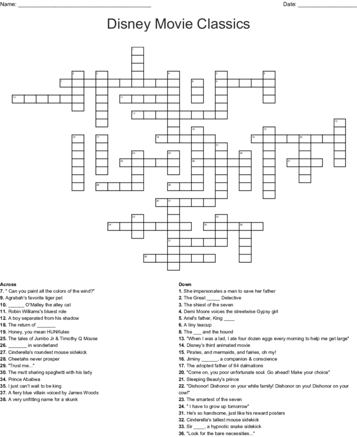 Disney Crossword Puzzles Printable For Adults Printable ...