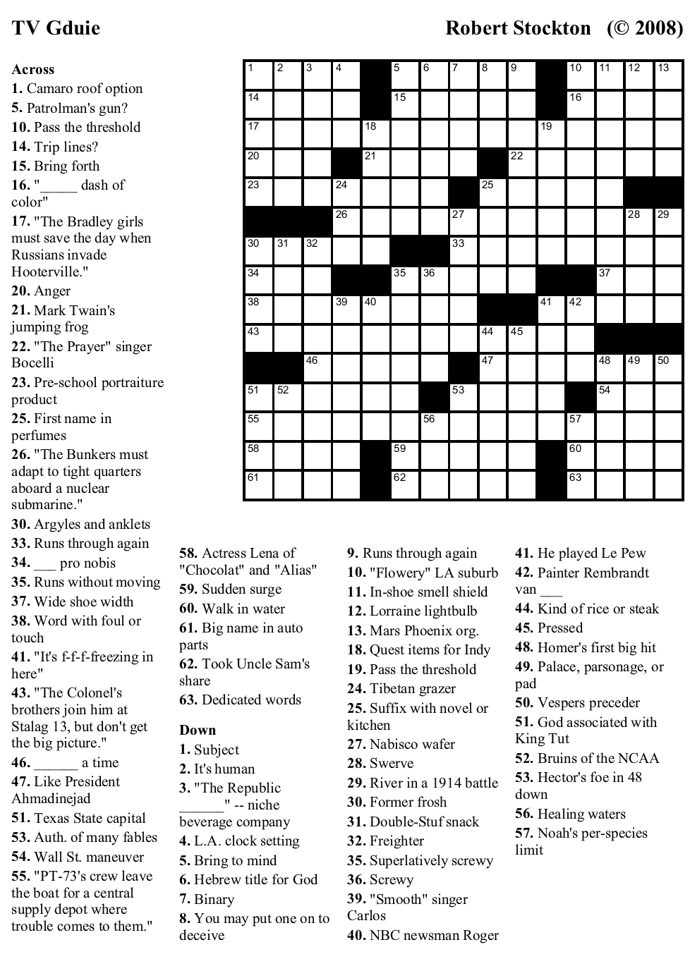 Printable Crossword Puzzles Tv Shows