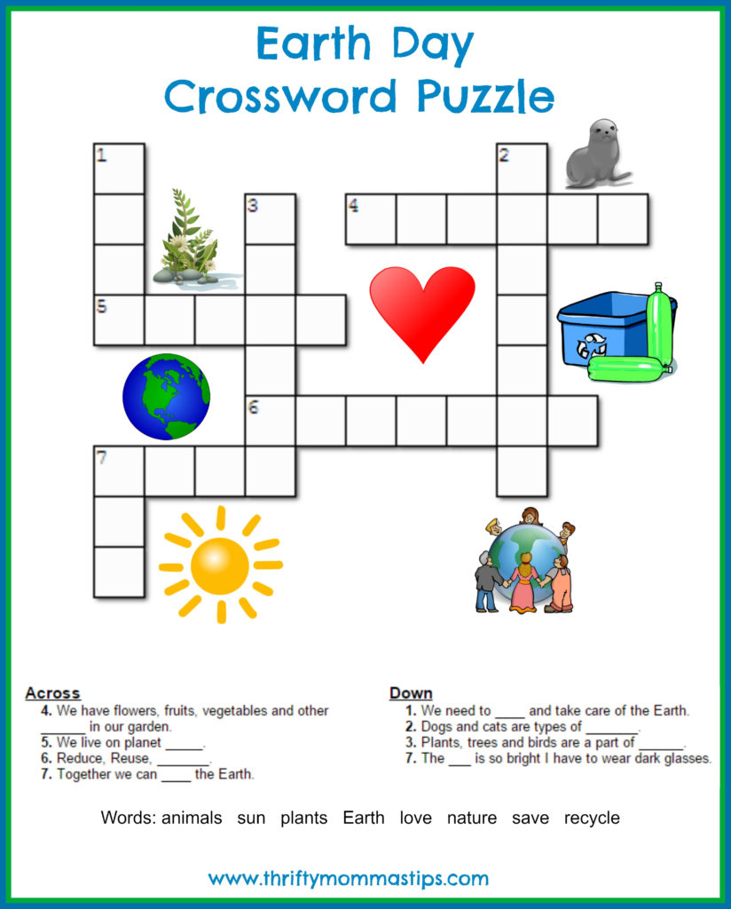 Earth Day Crossword Puzzle Thrifty Mommas Tips