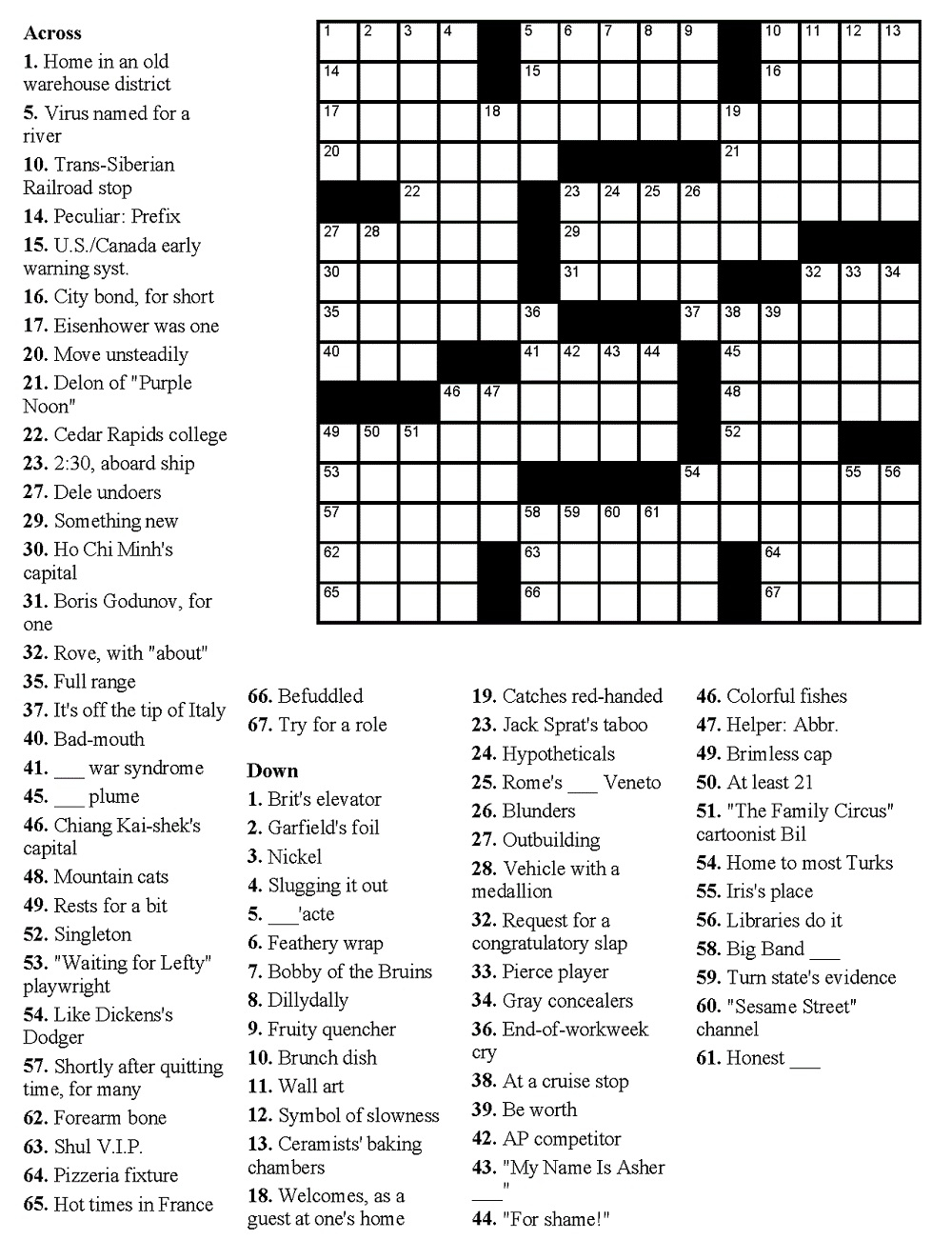Printable Crossword Puzzles With Answers For Seniors