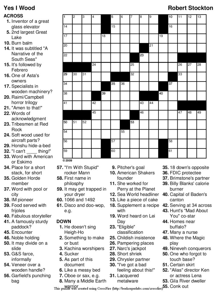 Easy Crossword Puzzles Printable With Answers Printable