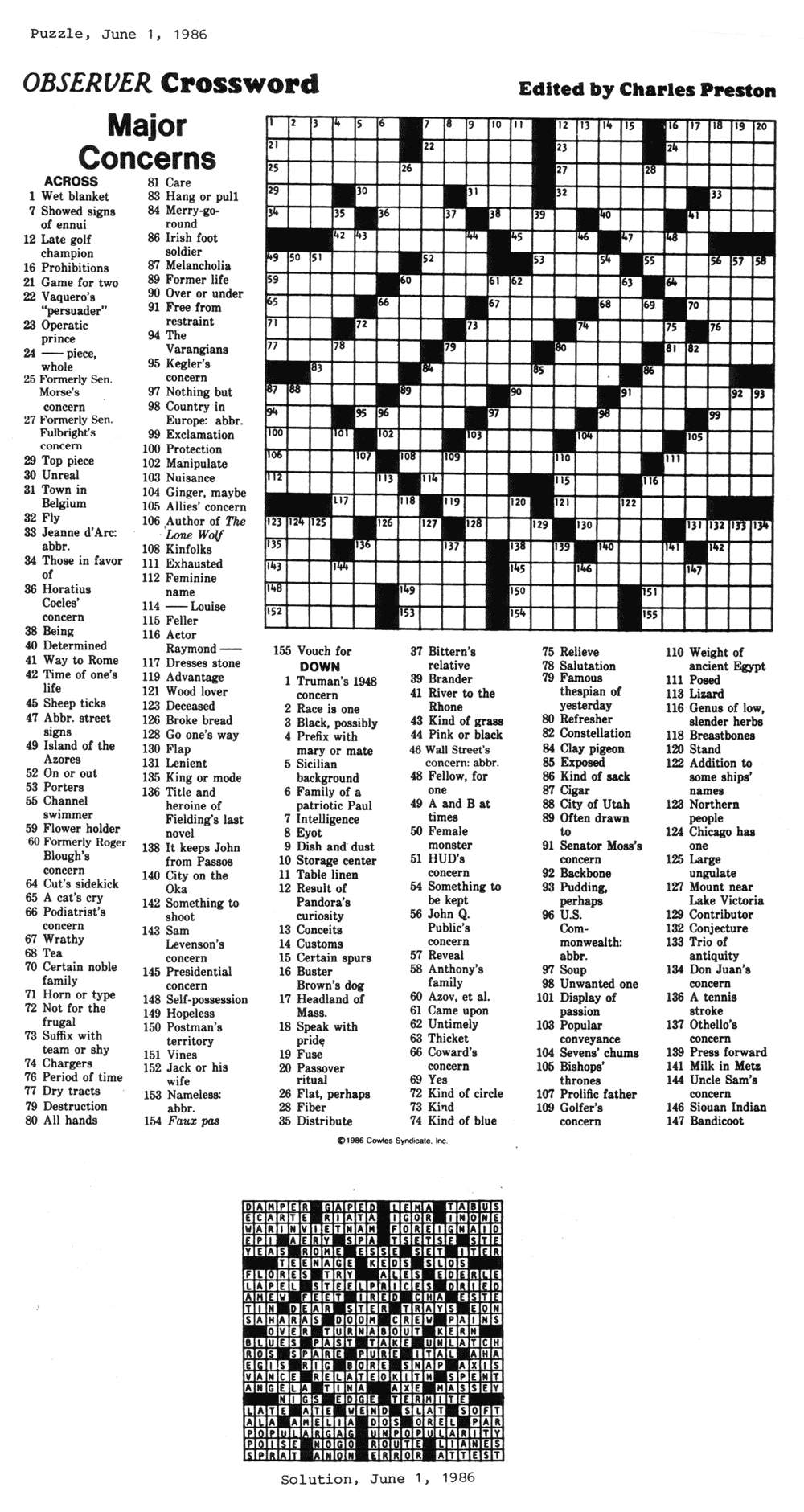 Eugene Sheffer Printable Crossword