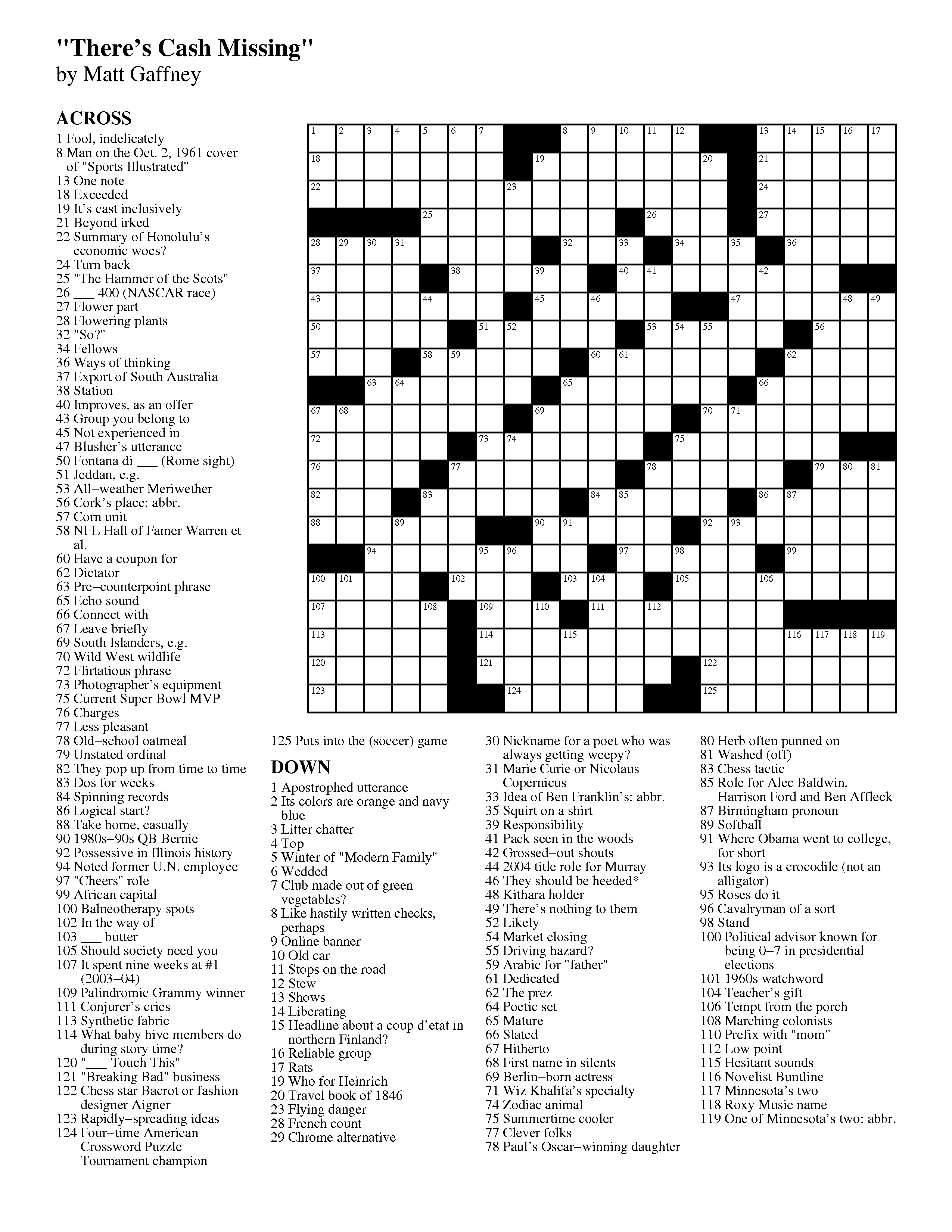 Printable Crossword Puzzles Movies