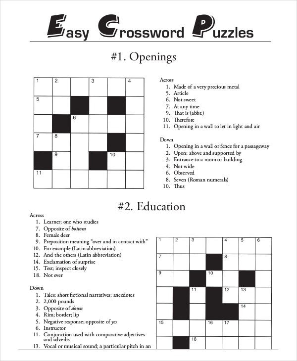 Easy Crossword Puzzles For Beginners Pdf Printable Crossword Puzzles