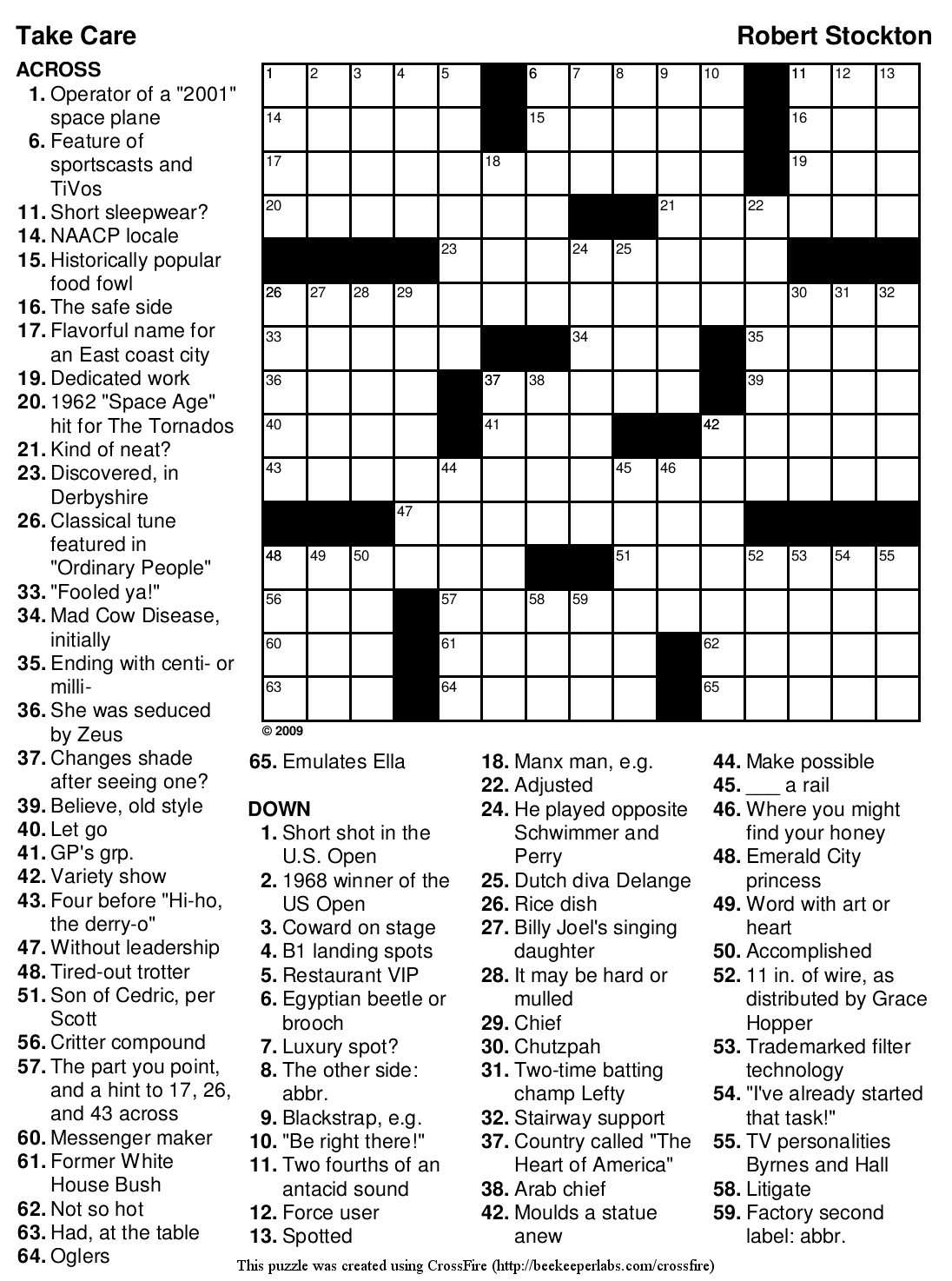 Printable Crossword With Answer Key