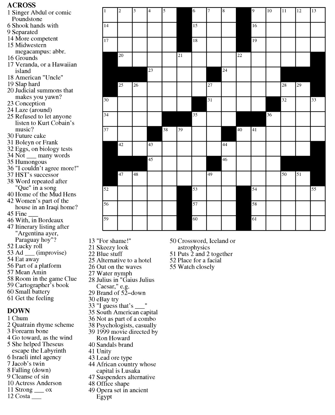 Free Crossword Puzzle Printable