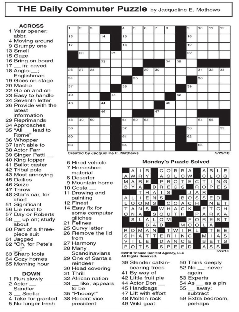 Free Printable Daily Commuter Crossword Printable ...