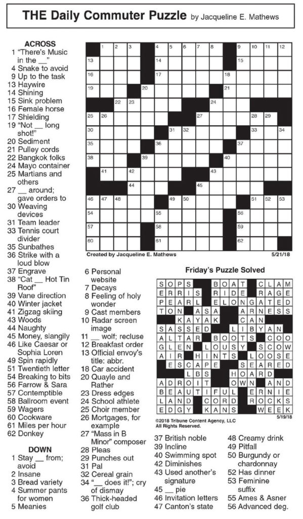 Printable Daily Commuter Crossword Puzzles