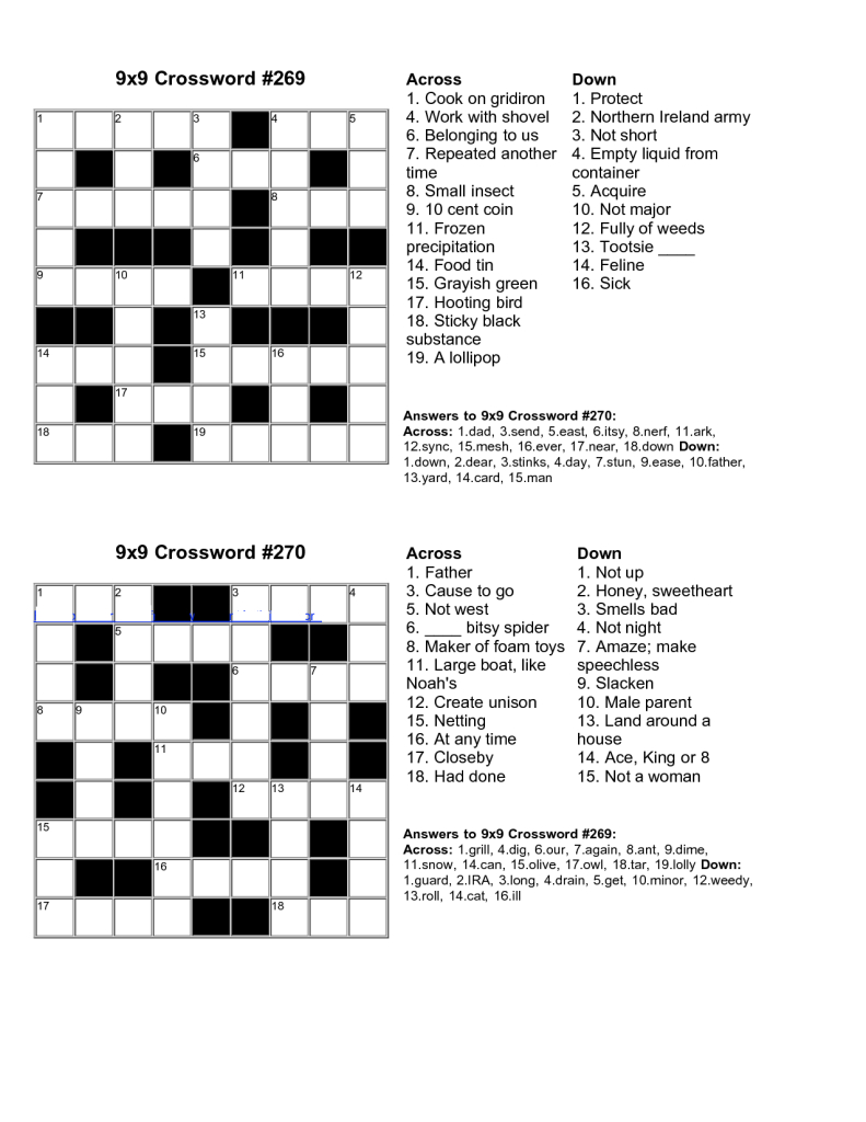 Printable Crossword Puzzles Easy With Answers
