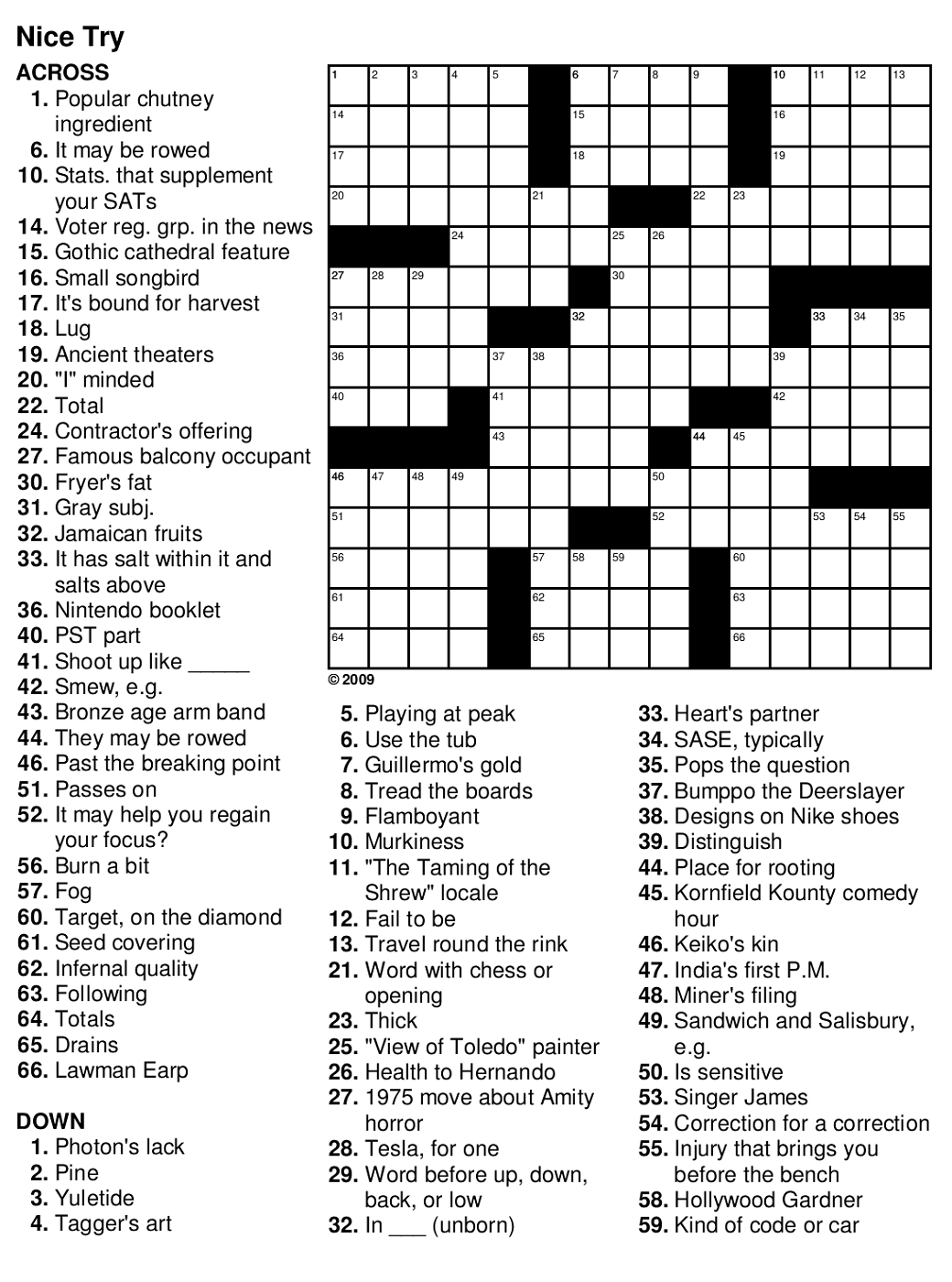 Free Printable Crossword Puzzle #7 Answers